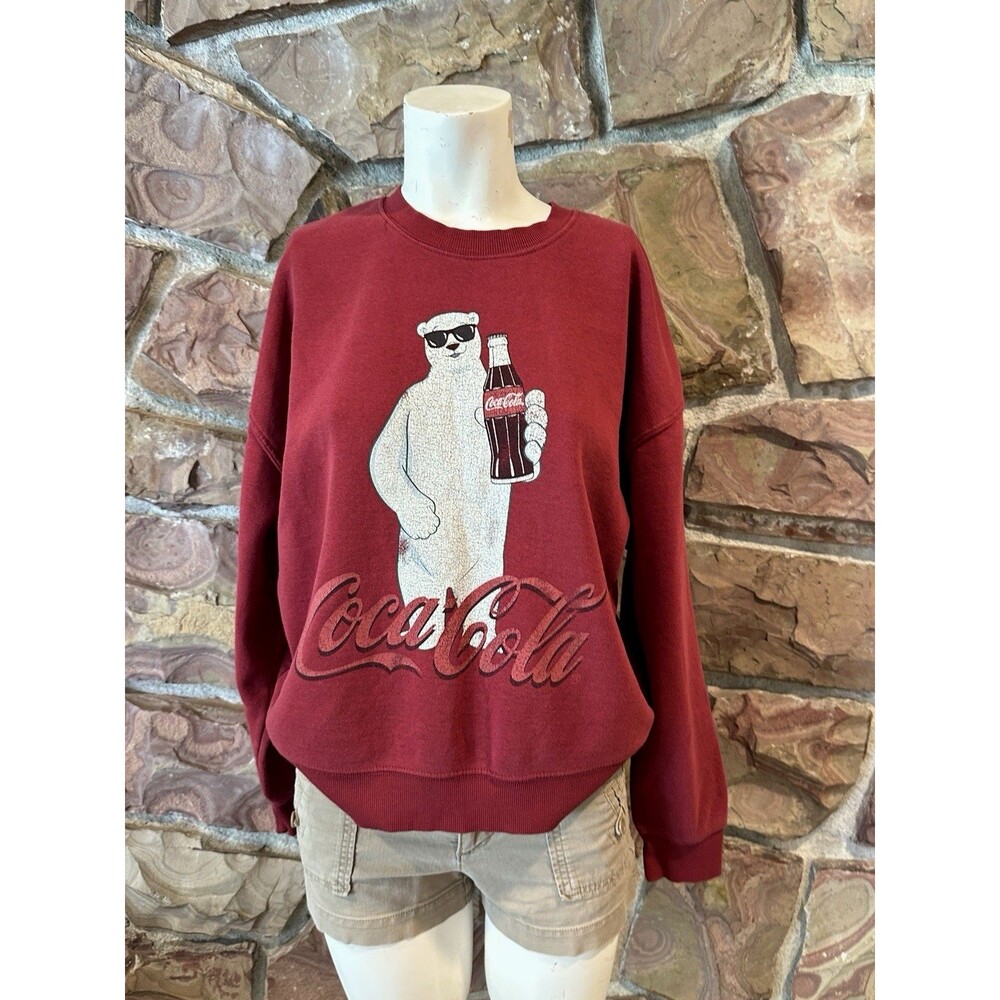 Coca Cola Polar Bear Coke Bottle Sweatshirt Crewneck‎ Pullover Burgundy Target S
